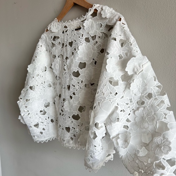 Anthropologie Floral Appliqué Shrug | White | One Size | NWT - Picture 14 of 16